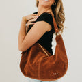 Hazel Hobo Shoulder Bag with Tassel Tan Suede view 2 (bag) - hazelnut hobo bag, hazel shoulder bag, haz - shop at us.meeeshop