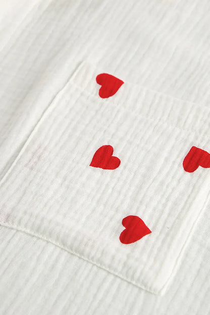 Heart Collared Neck Button Down Top and Shorts Set - MeeeShop Women's Fashion