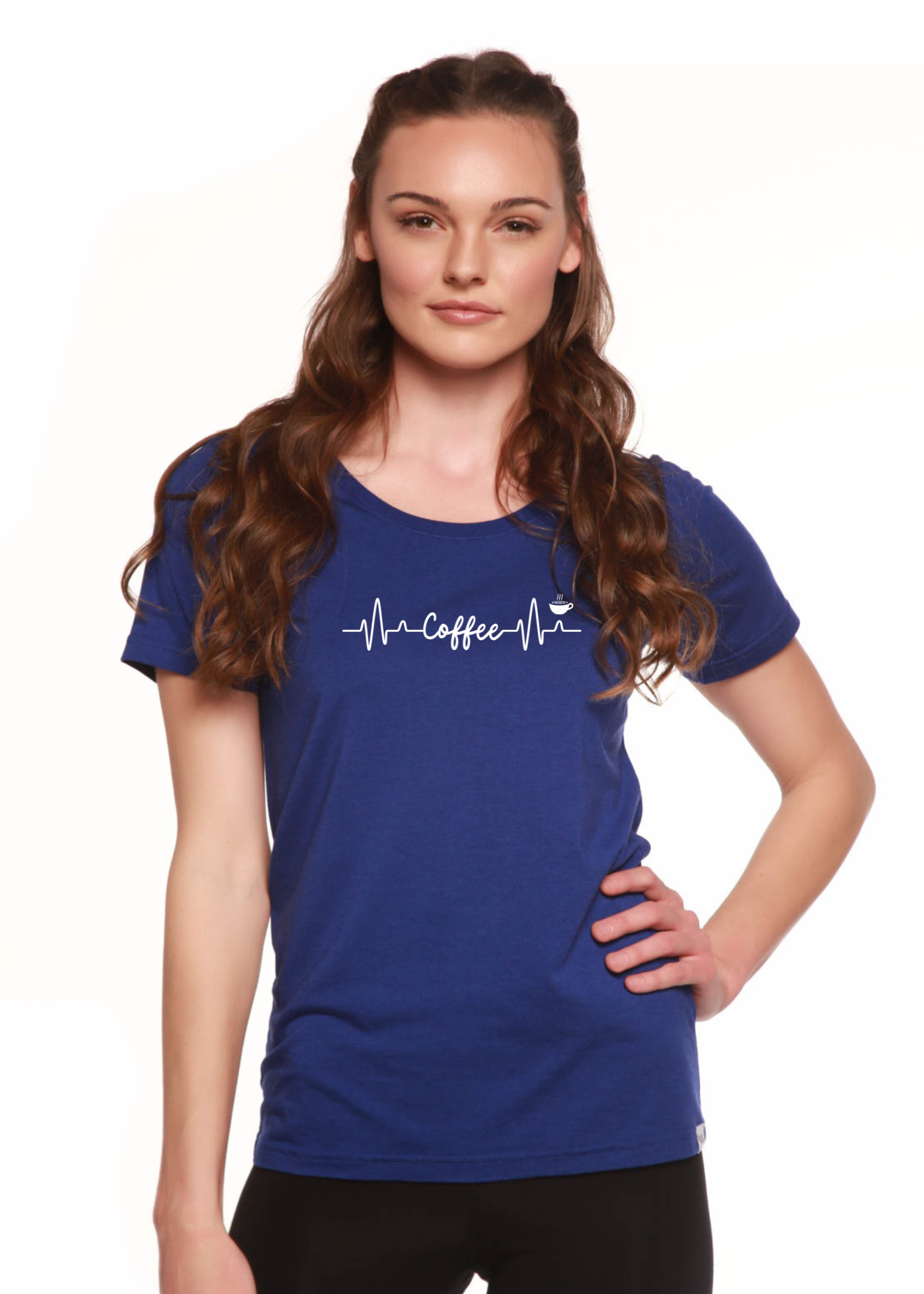 Heartbeat Coffee Printed Women's Bamboo/cotton Short Sleeve Scoop Neck T-shirt in Medium - Coffee Heartbeat Tattoo