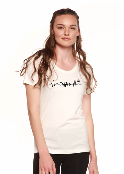 Heartbeat Coffee Printed Women's Bamboo/cotton Short Sleeve Scoop Neck T-shirt in Large view 2 - Coffee Heartbeat Tattoo