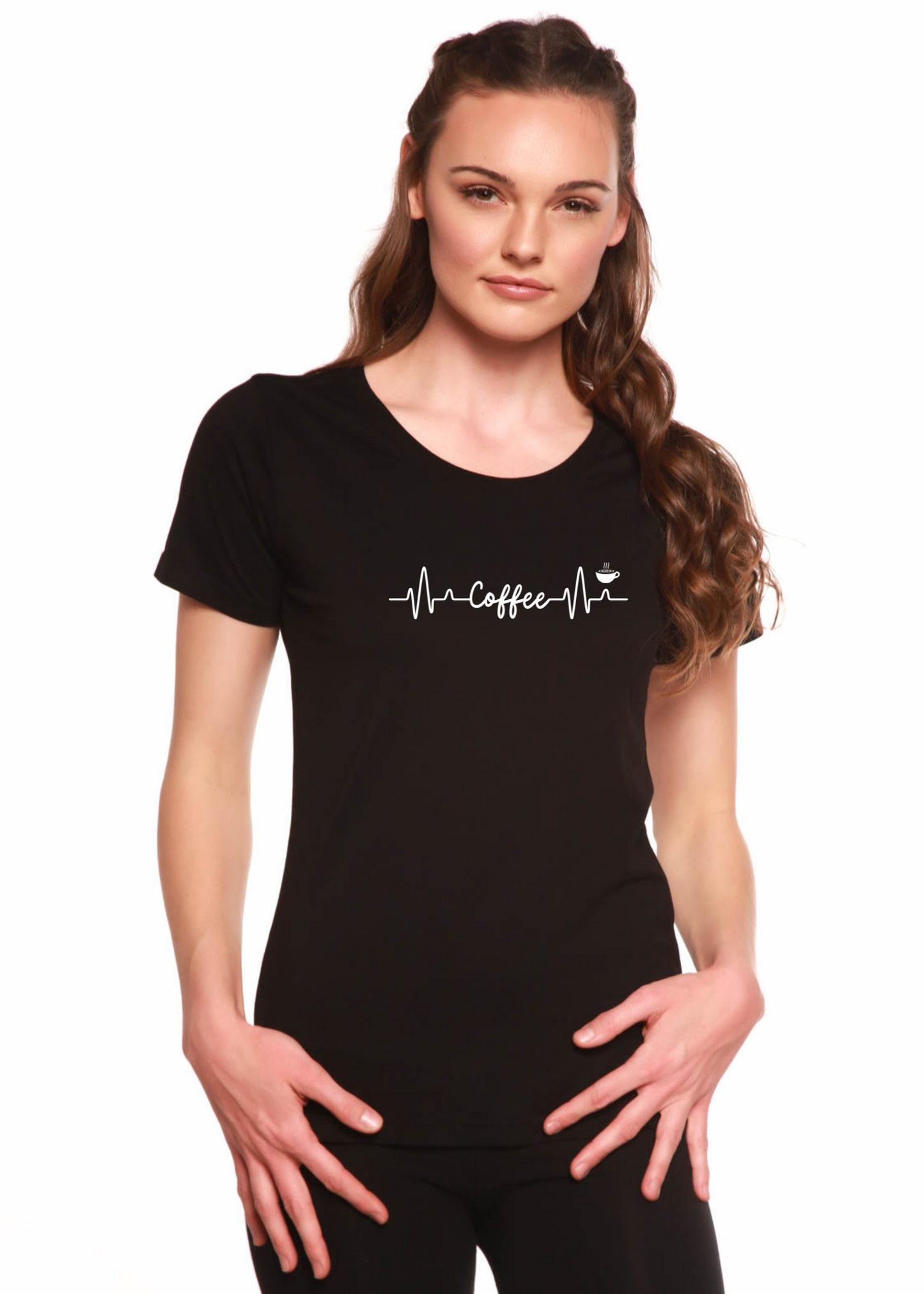 Heartbeat Coffee Printed Women's Bamboo/cotton Short Sleeve Scoop Neck T-shirt in Extra Large view 3 (top)