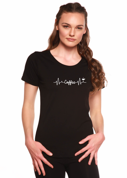 Heartbeat Coffee Printed Women's Bamboo/cotton Short Sleeve Scoop Neck T-shirt in Extra Large view 3 (top)