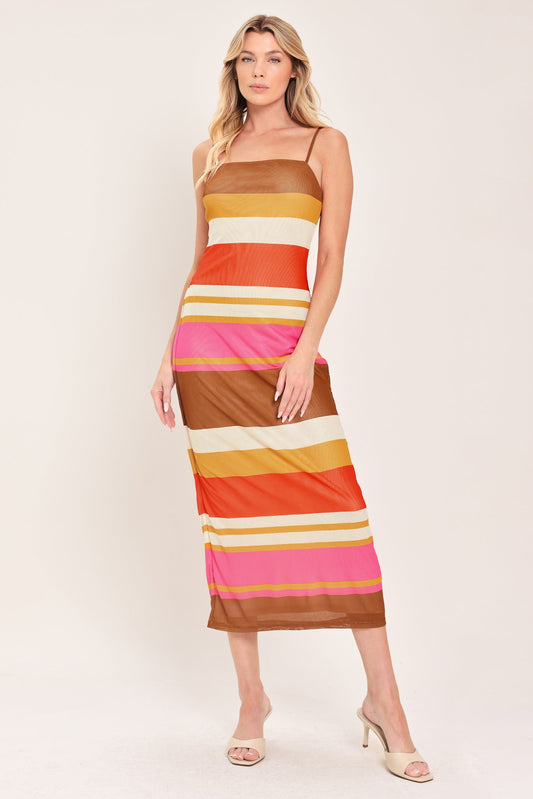 Heat Waves Power Mesh Midi Dress in BROWN/PINK - Heat Waves Dress Pattern