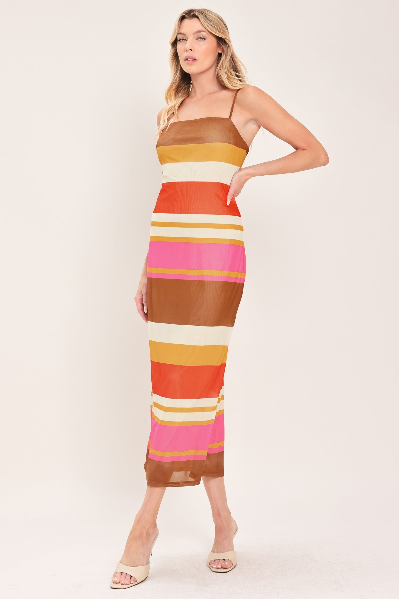 Heat Waves Power Mesh Midi Dress in BROWN/PINK view 3 - Heat Waves Dress Pattern
