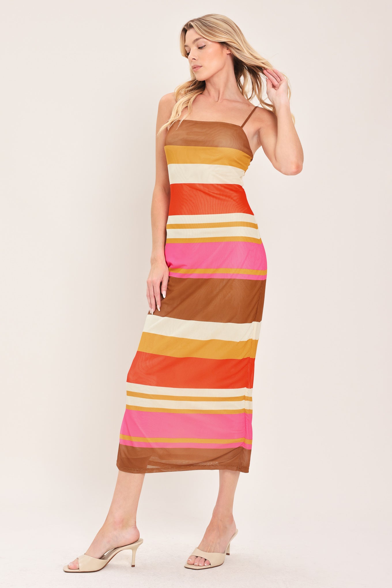 Heat Waves Power Mesh Midi Dress in BROWN/PINK view 5 - Heat Waves Dress Pattern