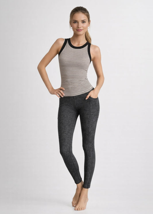 Heather Pocket Leggings Made in USA in Charcoal view 2 - Made Usa (bottom)