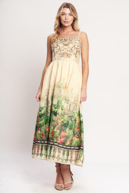 Heirloom Border Woven Midi Dress in IVORY GREEN