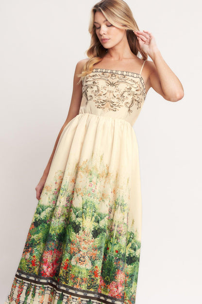Heirloom Border Woven Midi Dress in IVORY GREEN view 3