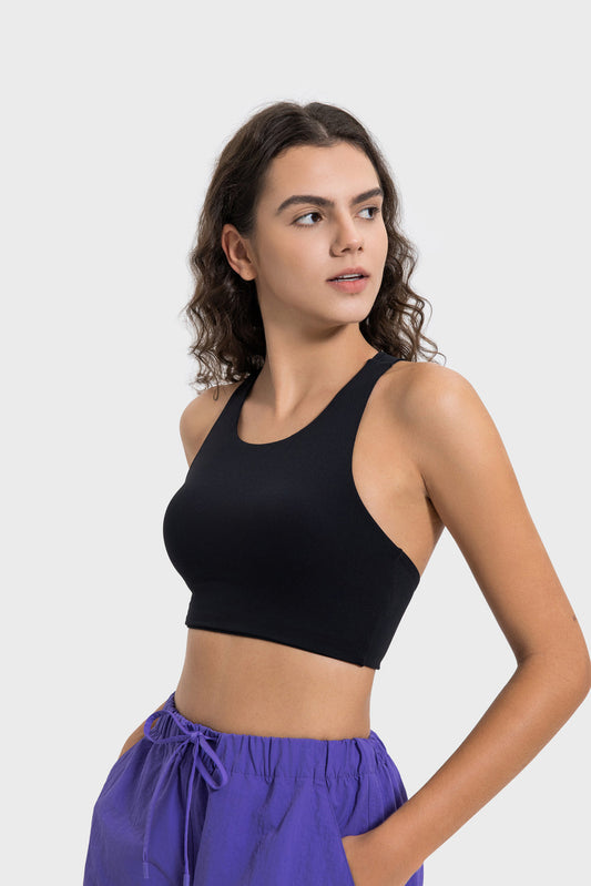 Hello Day Crisscross Back Athletic Crop Top in Black - Hello Yellow Day Top