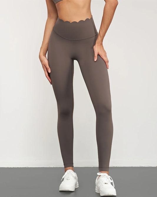 Hello Day Scalloped Waist High Rise Leggings in Black - High-Waisted - Hello Leggings (bottom)