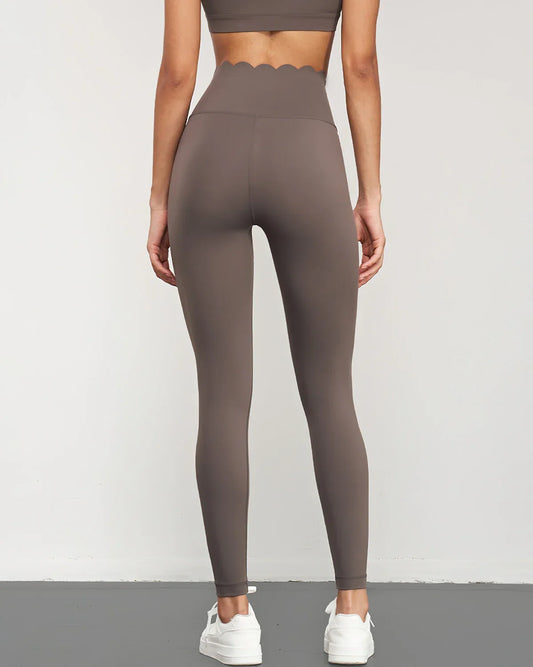 Hello Day Scalloped Waist High Rise Leggings in Black view 2 - High-Waisted - Hello Leggings (bottom)