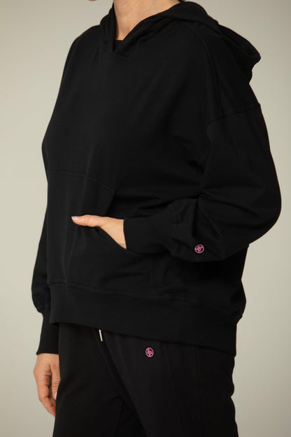 Helloday.us Chill Mode Oversized Sweatshirt with Hood in BLACK view 3 - Relaxed Fit - Sweatshirt Hood (top)