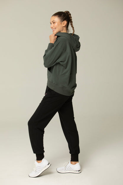 Helloday.us Chill Mode Oversized Sweatshirt with Hood in FOREST GREEN view 5 - Relaxed Fit - Sweatshirt Hood (top)