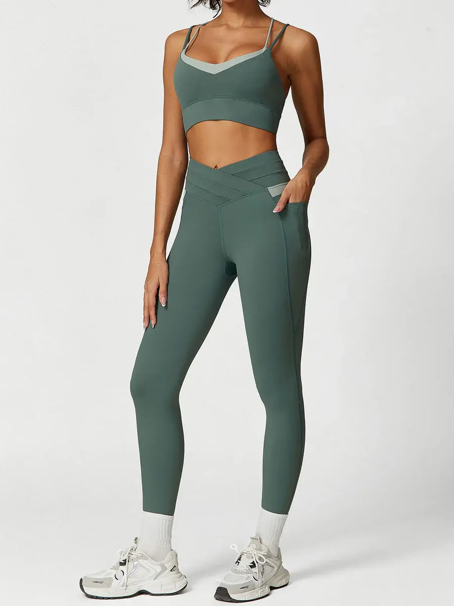 Helloday.us Contour Flex Two-tone Leggings in Army Green - Flex Contour Tights (bottom)