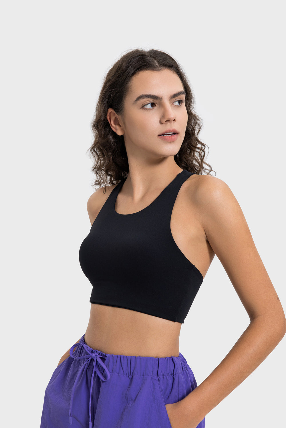 Helloday.us Hello Day Crisscross Back Athletic Crop Top in Black - Hello Yellow Day Top