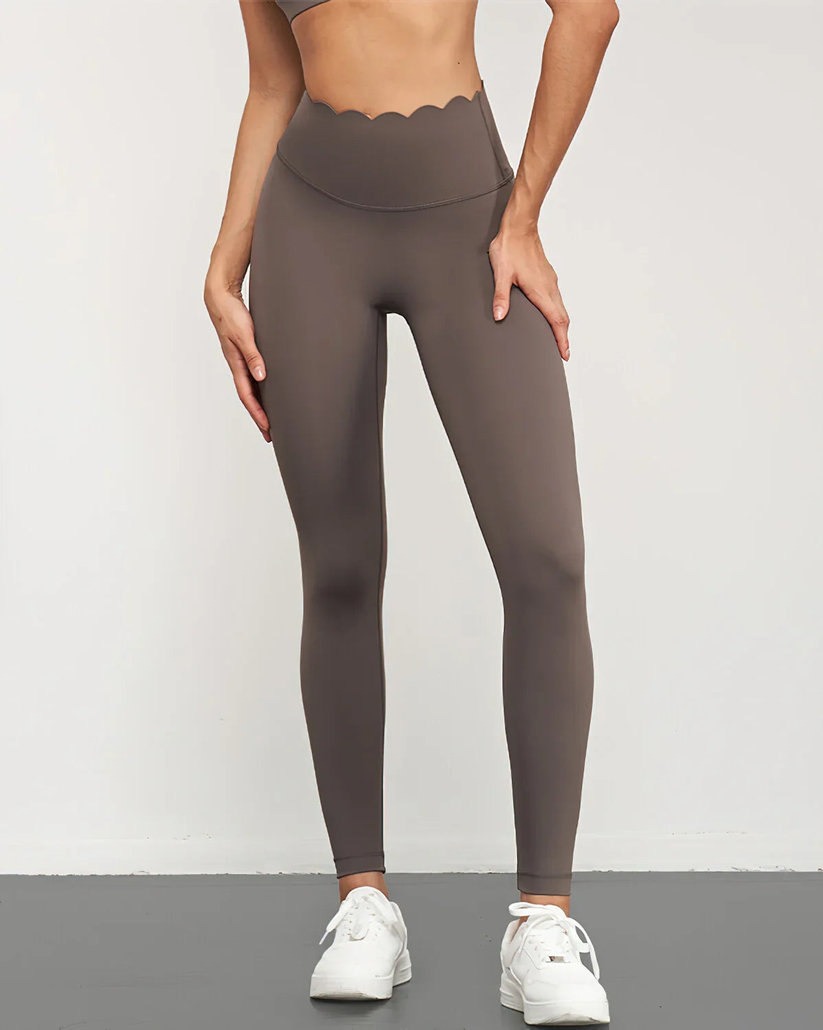 Helloday.us Hello Day Scalloped Waist High Rise Leggings in Black - High-Waisted - Hello Leggings (bottom)