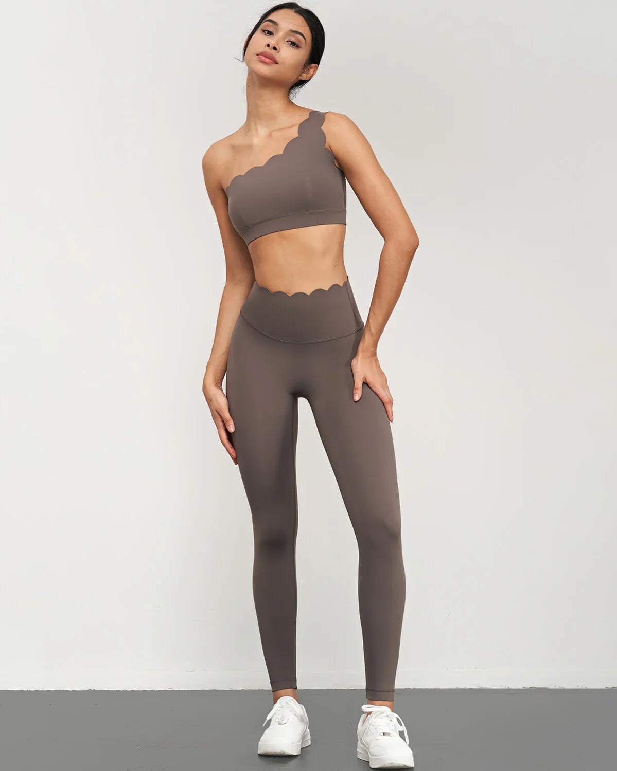 Helloday.us Hello Day Scalloped Waist High Rise Leggings in Black view 3 - High-Waisted - Hello Leggings (bottom)