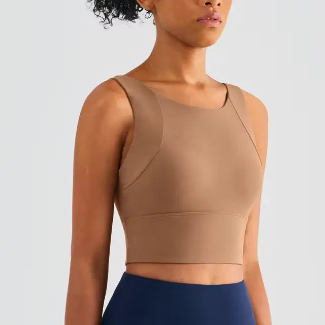 Helloday.us High-neck Racerback Crop Top in Tan view 3 - High Neck Racerback Top