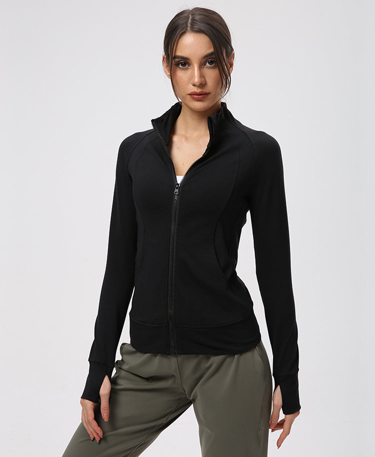 Helloday.us High Noon Zip up Long Sleeve Jacket with Thumbhole in BLACK view 3 - High Noon Shirt (layer)