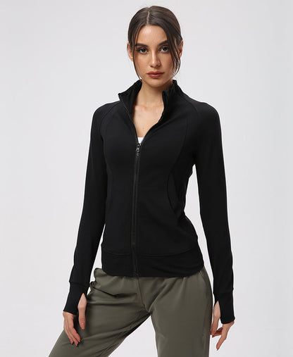 Helloday.us High Noon Zip up Long Sleeve Jacket with Thumbhole in BLACK view 3 - High Noon Shirt (layer)