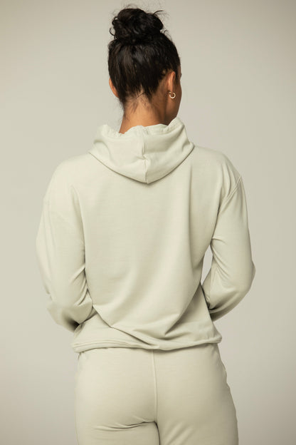 Helloday.us Luna Relaxed Fit Hoodie for Women – Soft Cotton Blend Athleisure Sweatshirt with Kangaroo Pocket in BLACK view 5