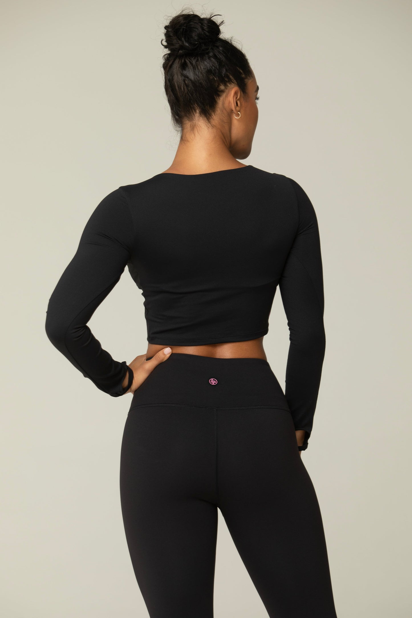 Helloday.us Mid-slit Long Sleeve Crop Top for Women – Thumbhole Activewear Shirt, Stretch Workout Top in ROSE view 6 - Comfor