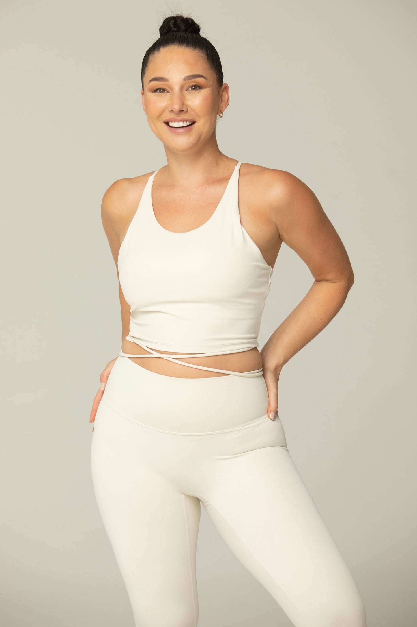 Helloday.us Tie Strap Active Bra & Legging 2 Piece Set in Creme view 4 (bottom)