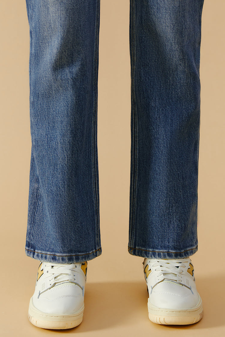 Hey Joanie Activity Grrrl High Rise Kick Crop Jeans in Sunshine Of Your Love(embroidered) view 10 - High-Waisted