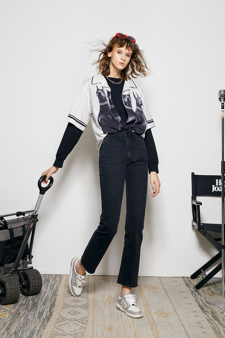 Hey Joanie Activity Grrrl High Rise Kick Crop Jeans in Once in Lifetime (embroidered) view 11 - High-Waisted (bottom)