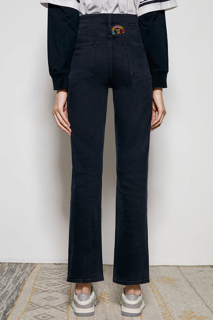 Hey Joanie Activity Grrrl High Rise Kick Crop Jeans in Once in Lifetime (embroidered) view 17 - High-Waisted (bottom)