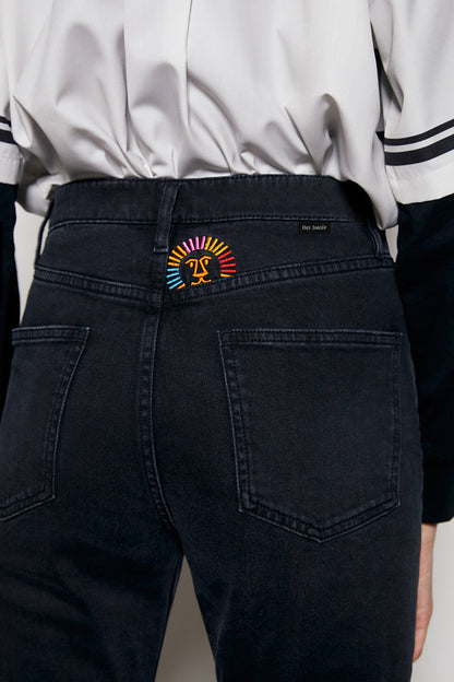Hey Joanie Activity Grrrl High Rise Kick Crop Jeans in Once in Lifetime (embroidered) view 19 - High-Waisted (bottom)