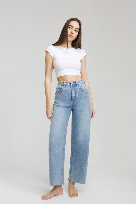 Hey Joanie Moon Curve Raw Hem Crop Jeans in The Boys of Summer - Hj129 Jeans (bottom)