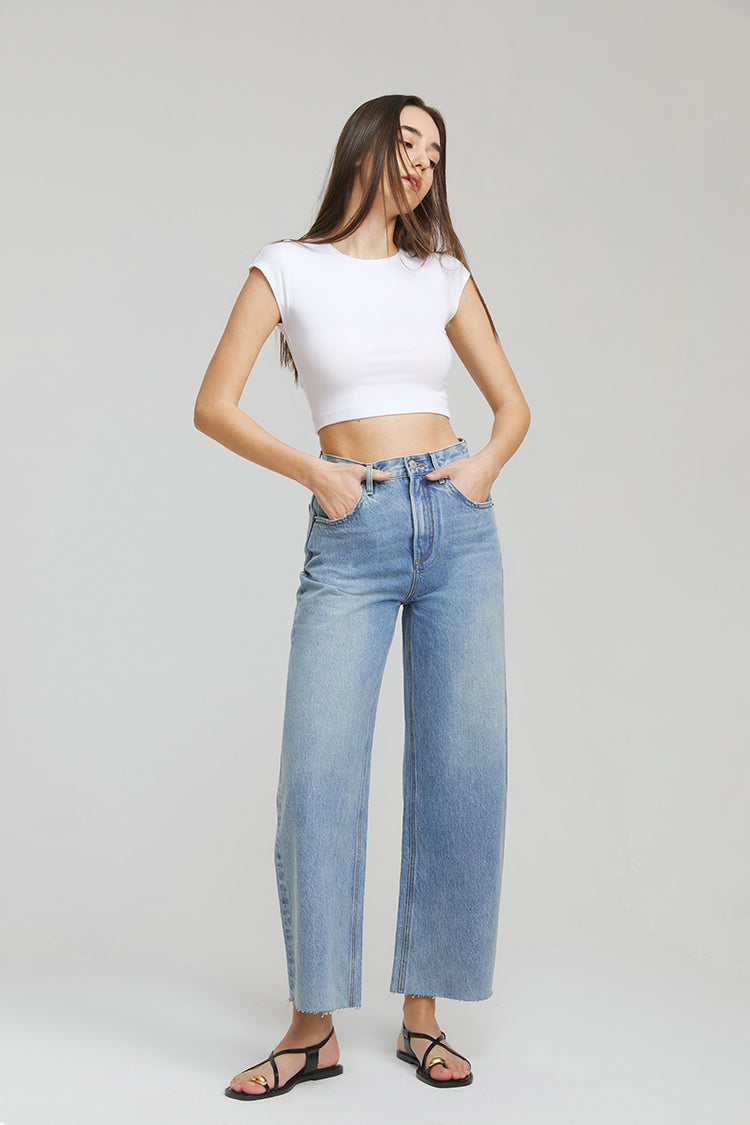 Hey Joanie Moon Curve Raw Hem Crop Jeans in The Boys of Summer view 4 - Hj129 Jeans (bottom)