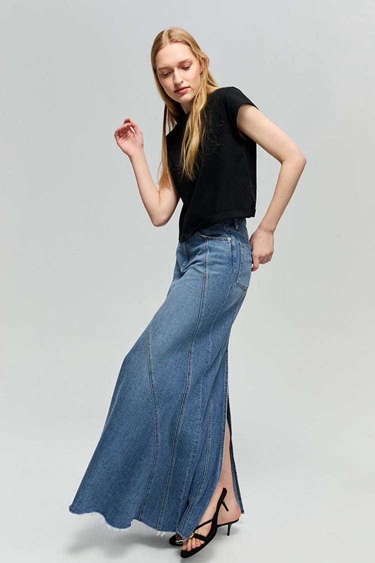Hey Joanie Ocean Wave Denim Skirt in Express Yourself view 4 (bottom)
