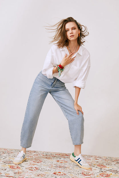 Hey Joanie Queens of Noise High Rise Barrel Jeans in Light Blue view 3 - High-Waisted - Sale Jeans (bottom)
