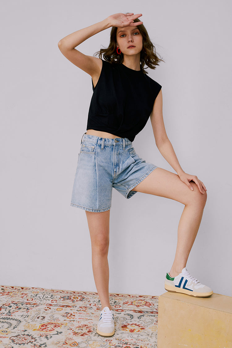 Hey Joanie the Pleated Fun Short in Light Blue view 3 (bottom)