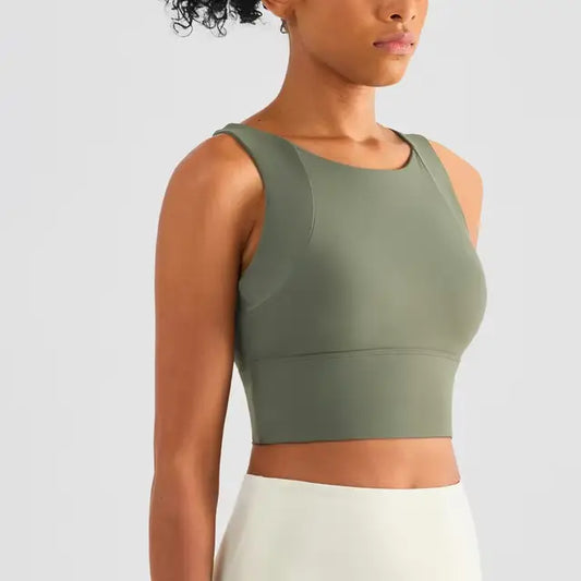 High-neck Racerback Crop Top in Tan - High Neck Racerback Top