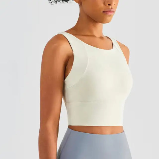 High-neck Racerback Crop Top in Tan view 2 - High Neck Racerback Top