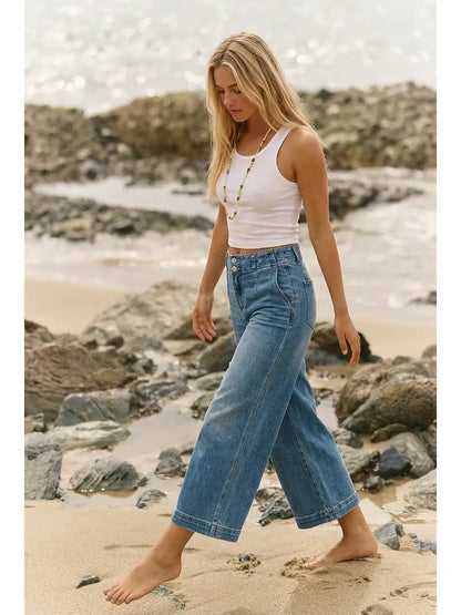 High Rise Crop Wide Jeans in 1 (24) - High-Waisted - High Rise Jeans Women (bottom)