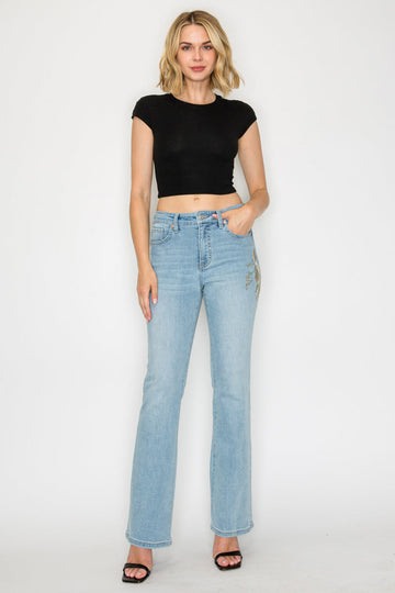 High Rise Embroidered Modern Bootcut Jeans - MeeeShop Women's Fashion