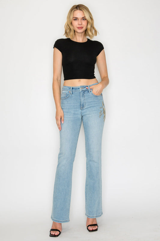 High Rise Embroidered Modern Bootcut Jeans in 1 (24) - High-Waisted - High Rise Jeans Women (bottom)