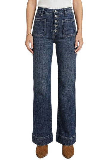 High Rise Front Patch Pocket Holly Flare Jeans in Dark wash view 2 - High-Waisted - High Rise Jeans Women (bottom)