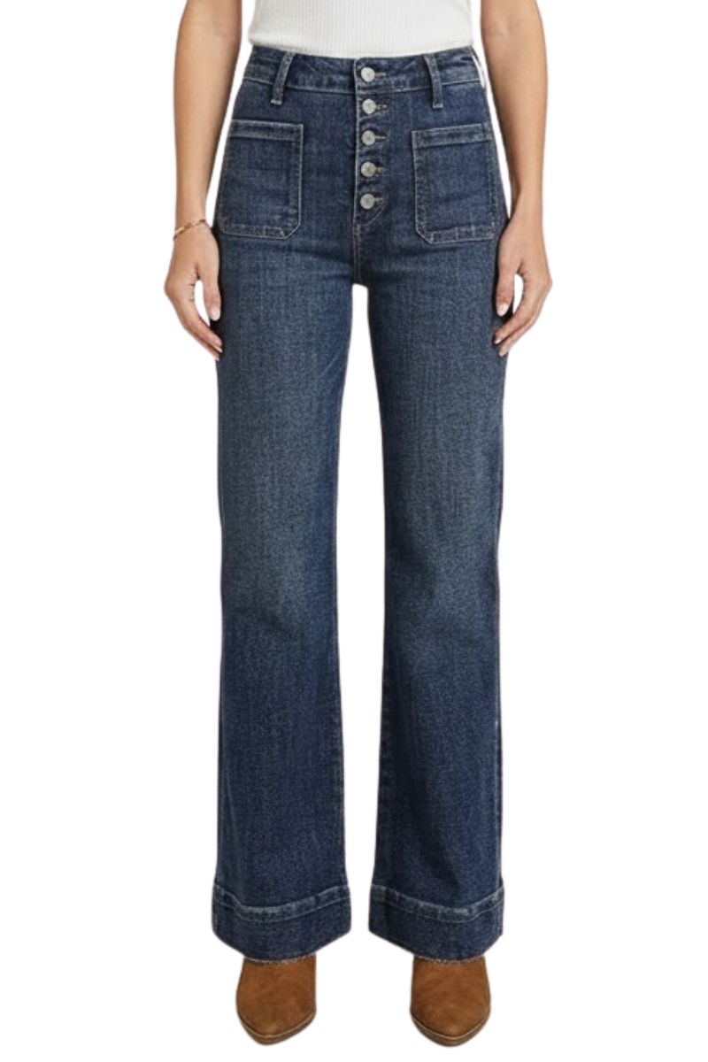 High Rise Front Patch Pocket Holly Flare Jeans in Dark wash view 2 - High-Waisted - High Rise Jeans Women (bottom)