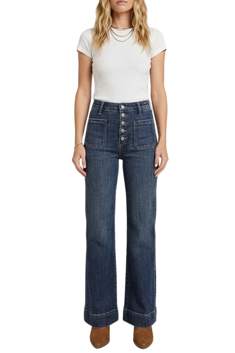 High Rise Front Patch Pocket Holly Flare Jeans in Dark wash view 5 - High-Waisted - High Rise Jeans Women (bottom)