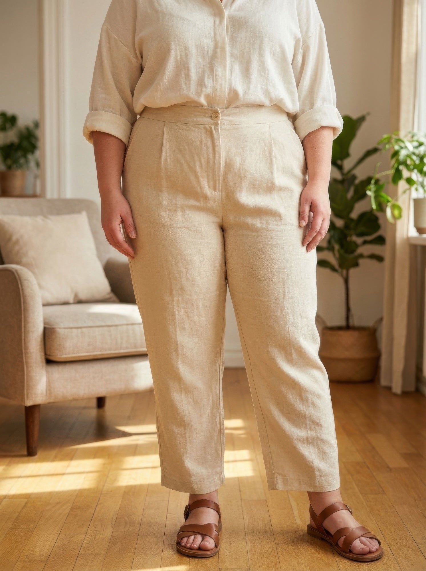 High-rise Linen-blend Straight Leg Pants XL (bottom) - high rise pants men, high rise pants women, high - shop at us.meeeshop