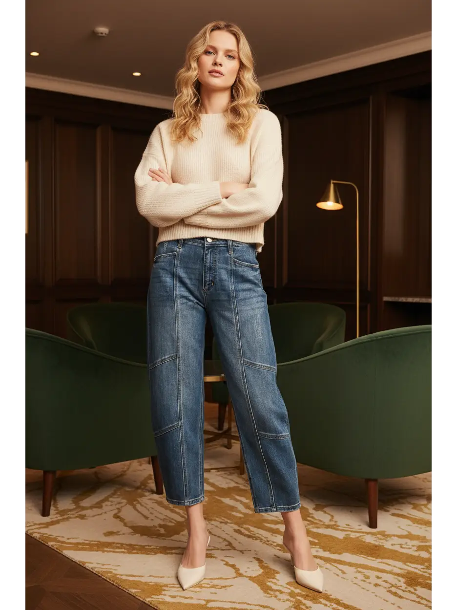 High Rise Relaxed Barrel Jeans in MEDIUM WASH - High-Waisted - High Rise Jeans Women (bottom)
