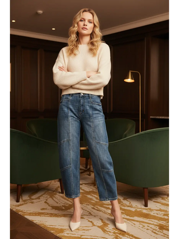 High Rise Relaxed Barrel Jeans in MEDIUM WASH - High-Waisted - High Rise Jeans Women (bottom)