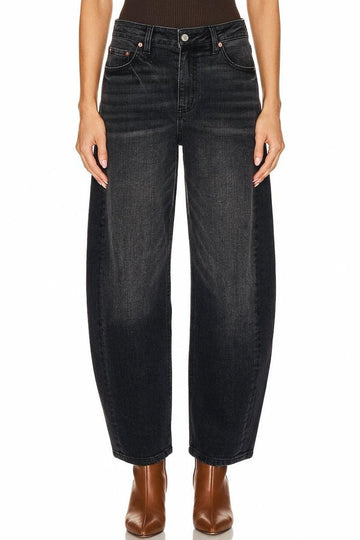 High Rise Relaxed Black Barrel Jeans in Black view 2 - High-Waisted - High Rise Jeans Women (bottom)