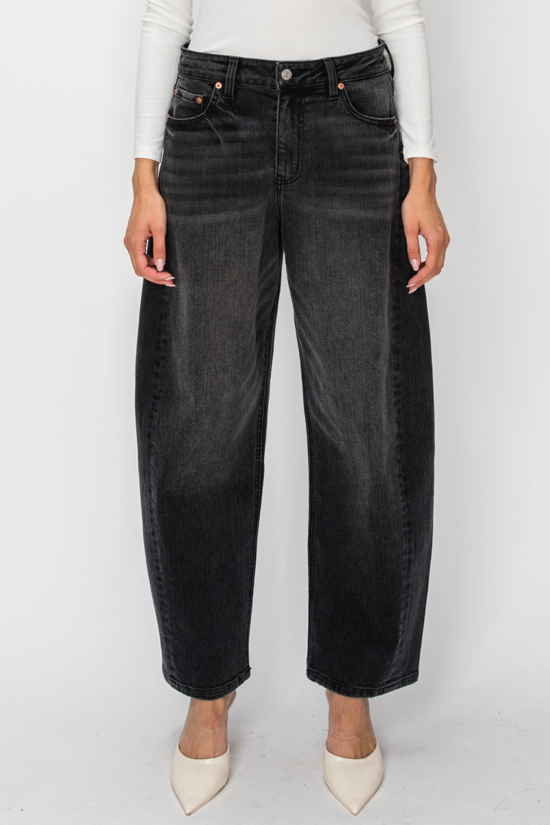 High Rise Relaxed Black Barrel Jeans in Black view 5 - High-Waisted - High Rise Jeans Women (bottom)