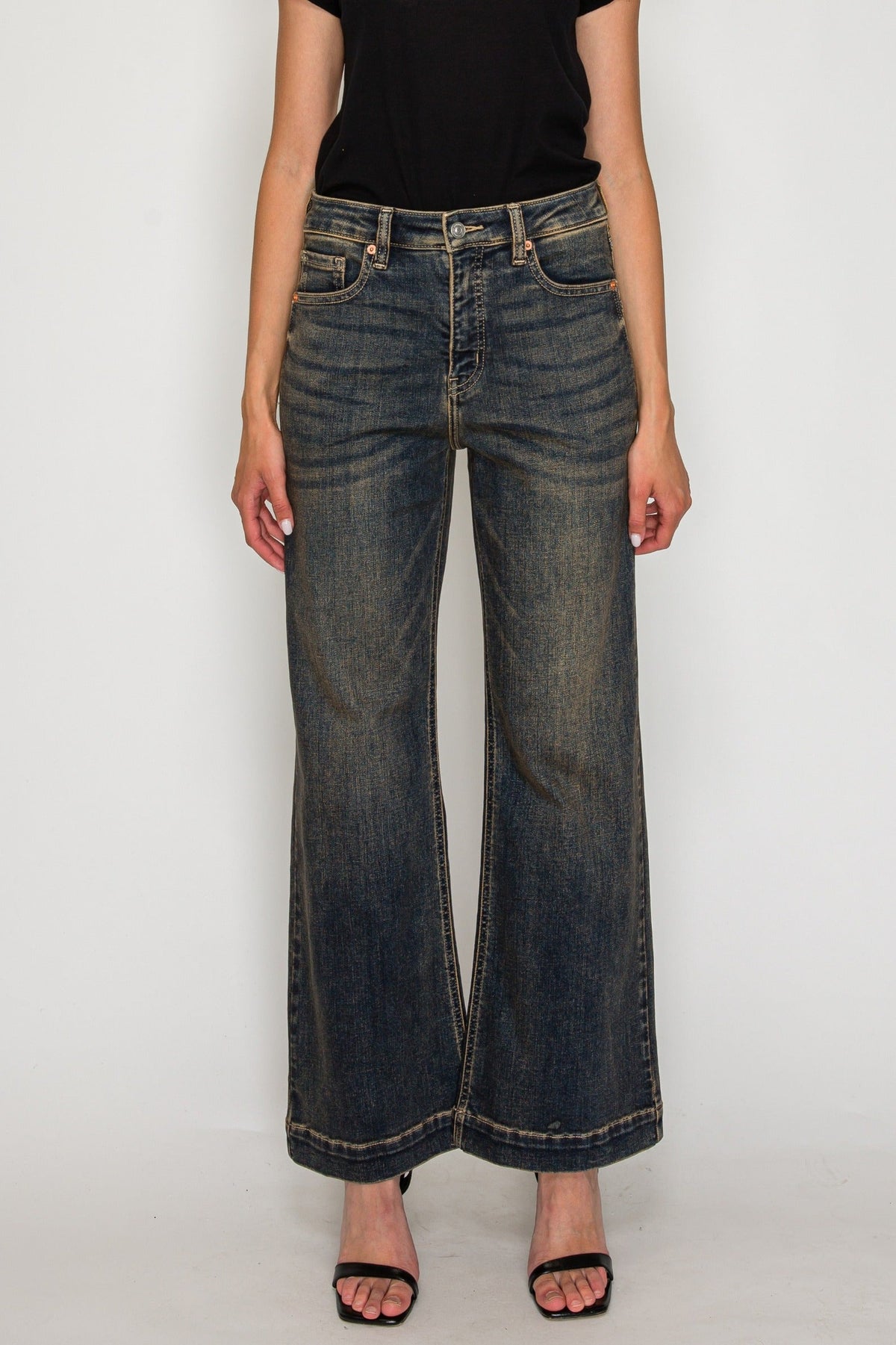 High Rise Relaxed Flare Leg Jeans in DIRTY DARK view 2 - High-Waisted - High Rise Jeans Women (bottom)